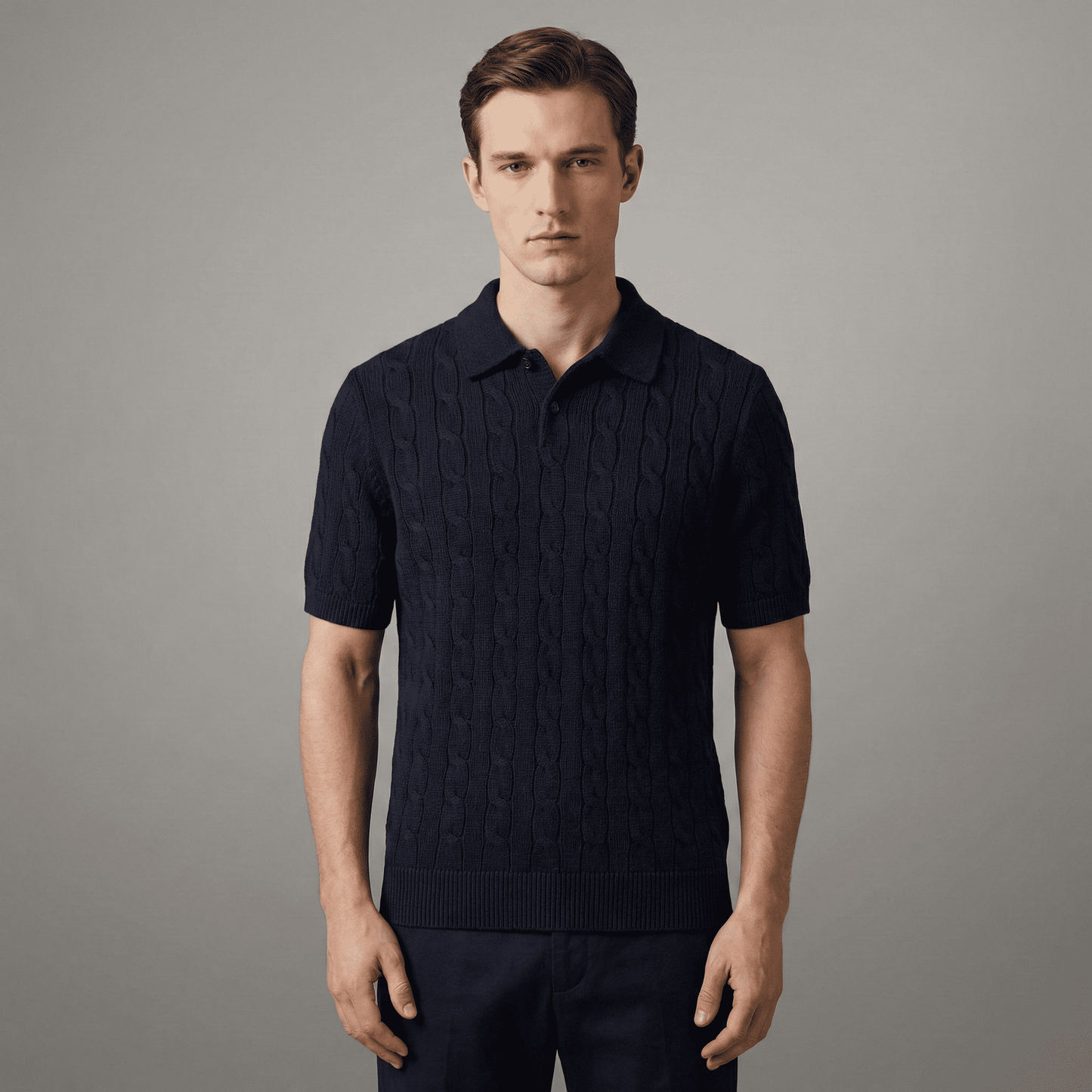 Cable-Knit Cotton Polo-Collar Jumper